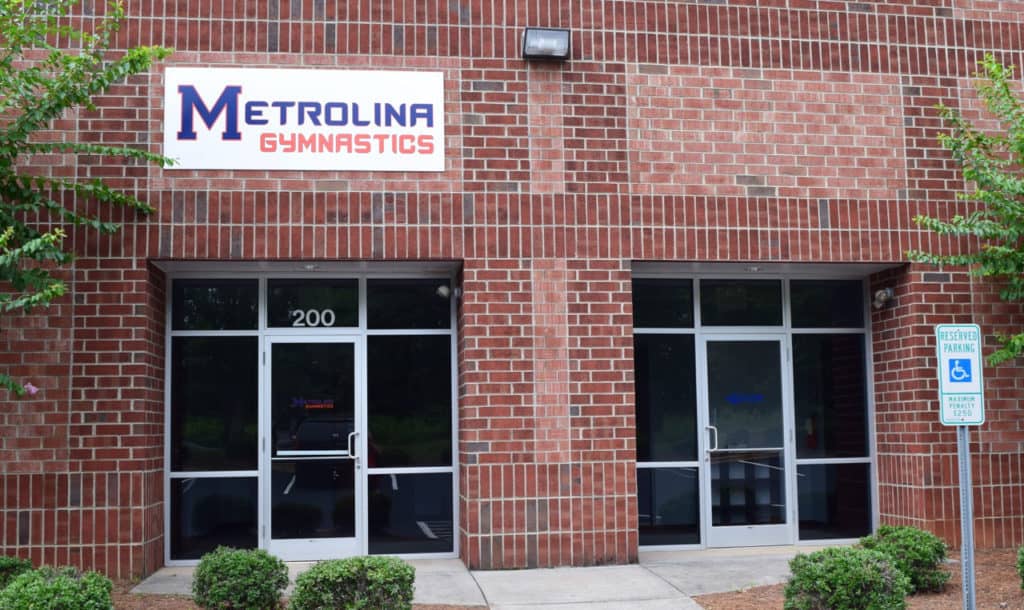 Metrolina Gymnastics building entrance in Pineville, NC